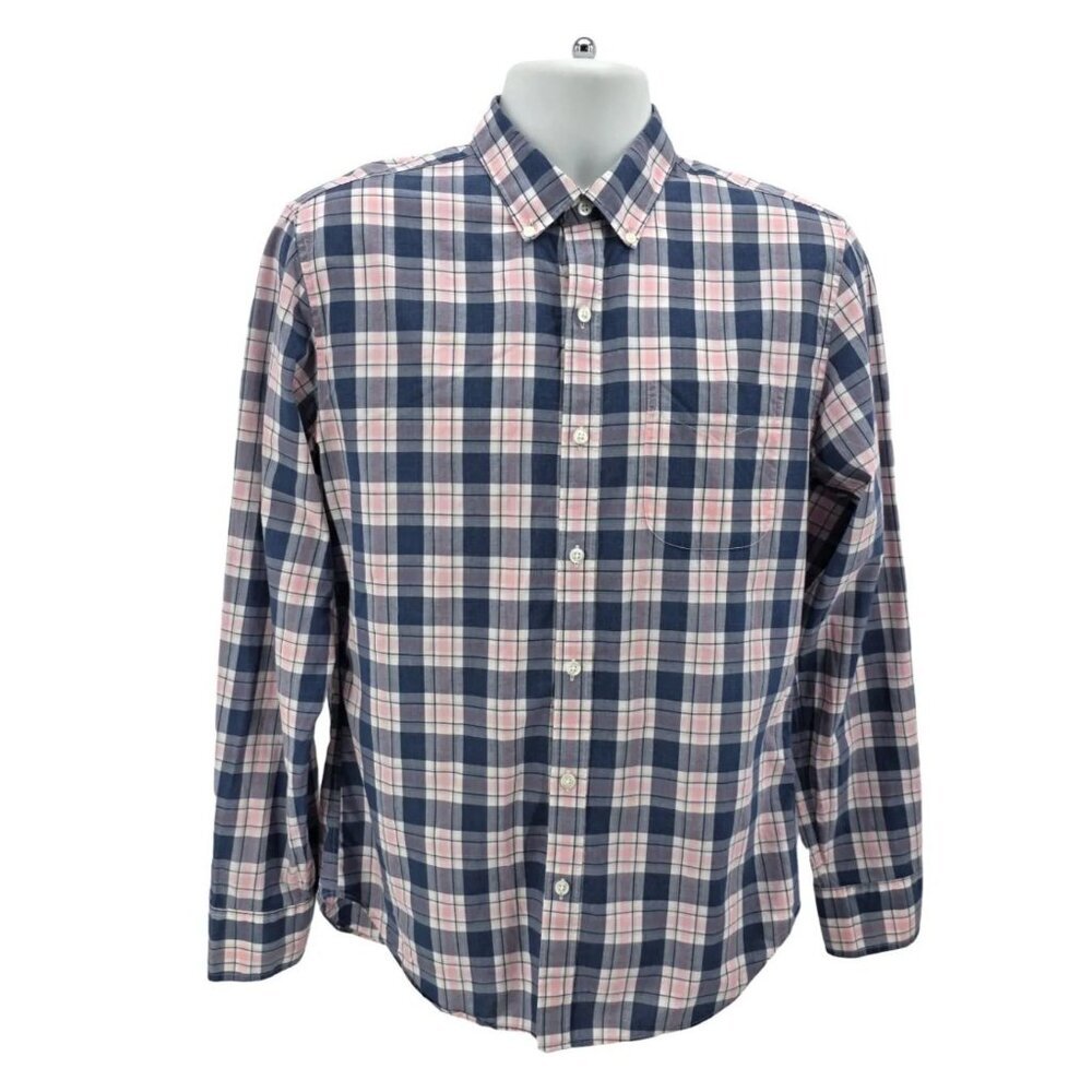 Bonobos Mens Medium Shirt Slim Fit Plaid Long Sleeve Button Down Blue Pink White